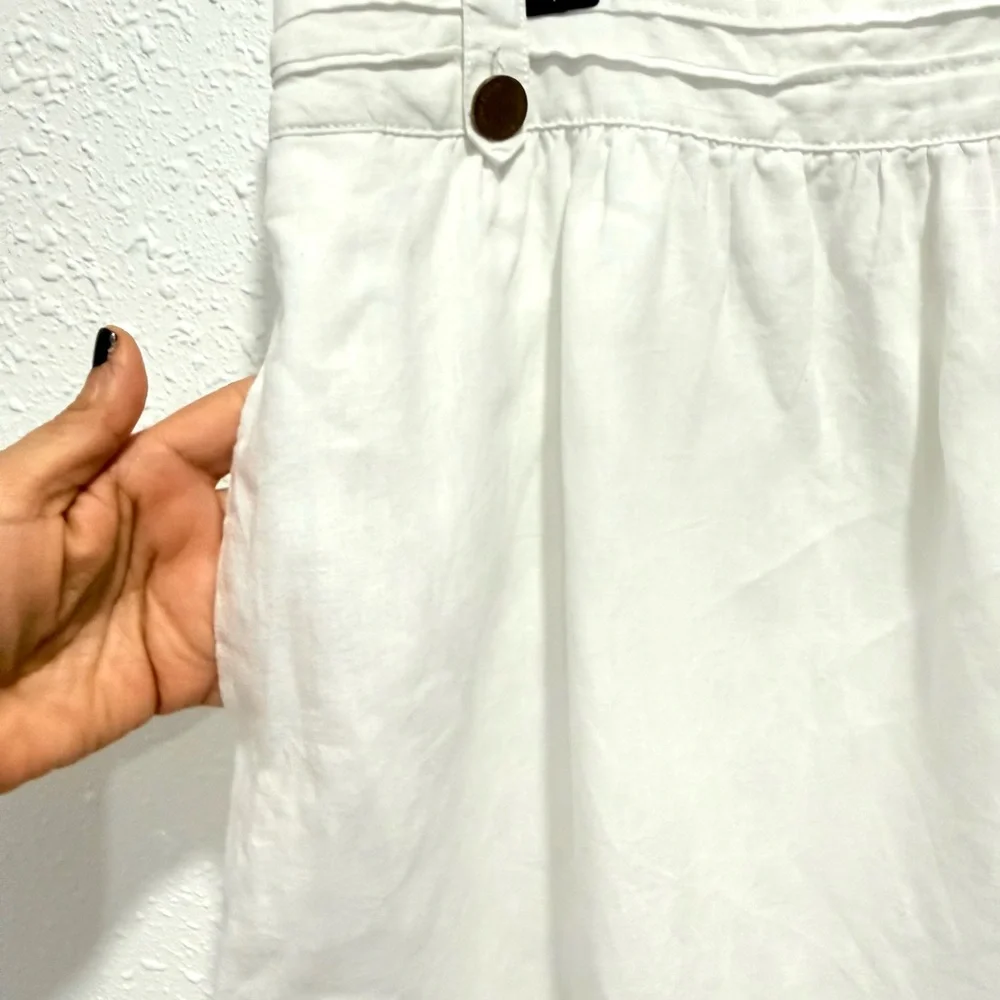 Tory Burch 100% LINEN off white‎ high-Waist Button-Detail Midi Skirt 10